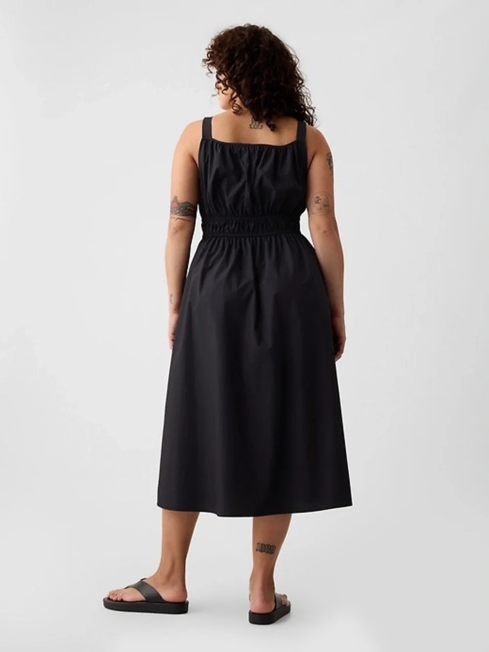 NWT! GAP Black Poplin Smocked Midi Dress - Large 🪂 - Picture 3 of 5
